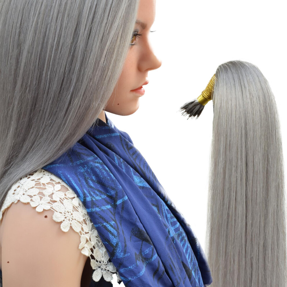 Happyqueen Unisex Grey -16" 18" 20" 22" -1.0G-Nano Ring Beads Remy Human Hair Extensions -Premium Quality (18" - 50 Strands, 50G, )
