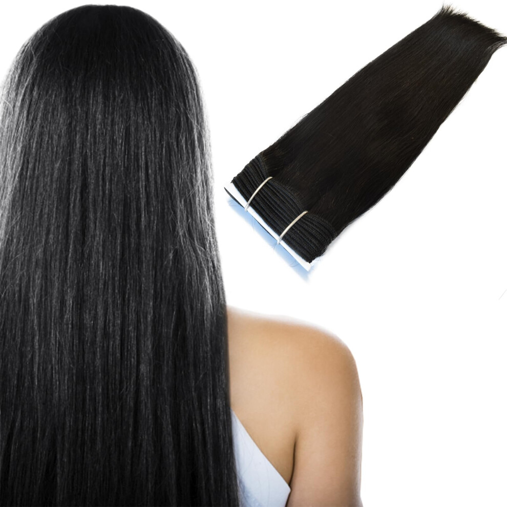 Happyqueen Unisex Black - Deluxe Head Remy Human Hair Weave Extension- Hair Wefts- 165G Set - Weaves Wefts-Grade Aaa (#1 Jet 24")