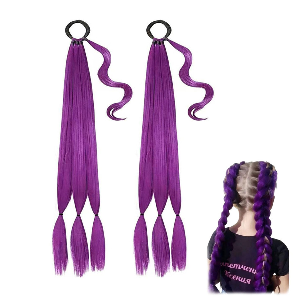 Xingranyao 28" Purple Hair Extensions 2 Pack - Pre Stretched Braiding Hair, Braid & Purple Plait Wig, Braiding Hair Synthetic For Cosplay And More