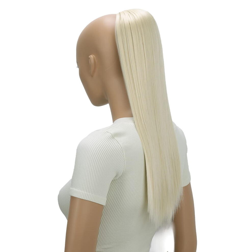 Caisha Unisex Silver 22" Hairpiece Ponytail Extension Heat-Resistant Synthetic Fiber Straigth Platinum Blonde Ph514