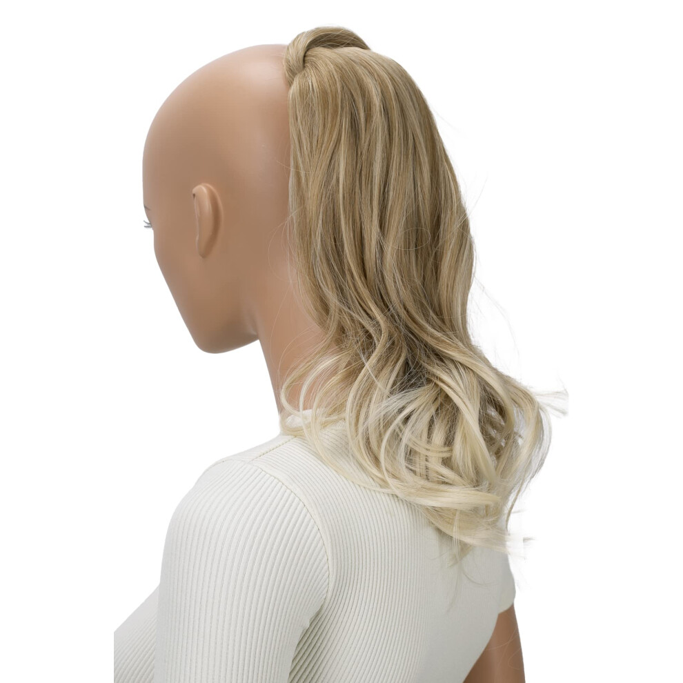 Caisha Unisex 16" Hairpiece Clip On Ponytail Extension Slight Wavy With Self-Adhesive Closure Blonde Mix Hck206