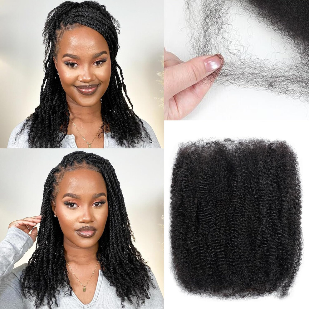 Seimainurs Unisex Afro Kinkys Bulk Human Hair For Dreadlock Extensions Mini Twist Braiding Hair 4C Afro Kinky-Curly Human Hair Springy Twist For Repair Locs (1B#, 10