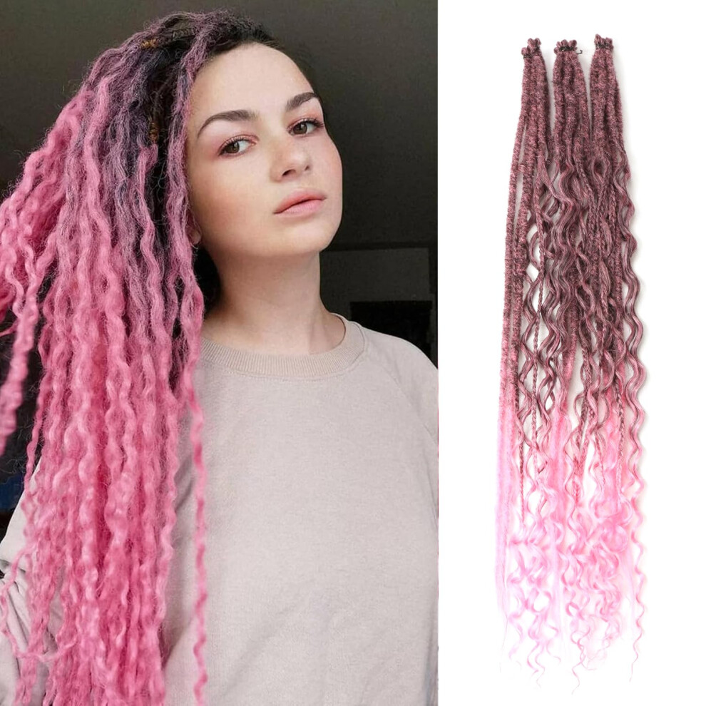 Seimainurs Unisex Pink 24 Inch Synthetic Dreadlock Extensions Hippie Single Ended Dreads 0.6 Cm Width Loc Extensions Reggae Style Crochet Hair For Women (T1b/, 3 Styles