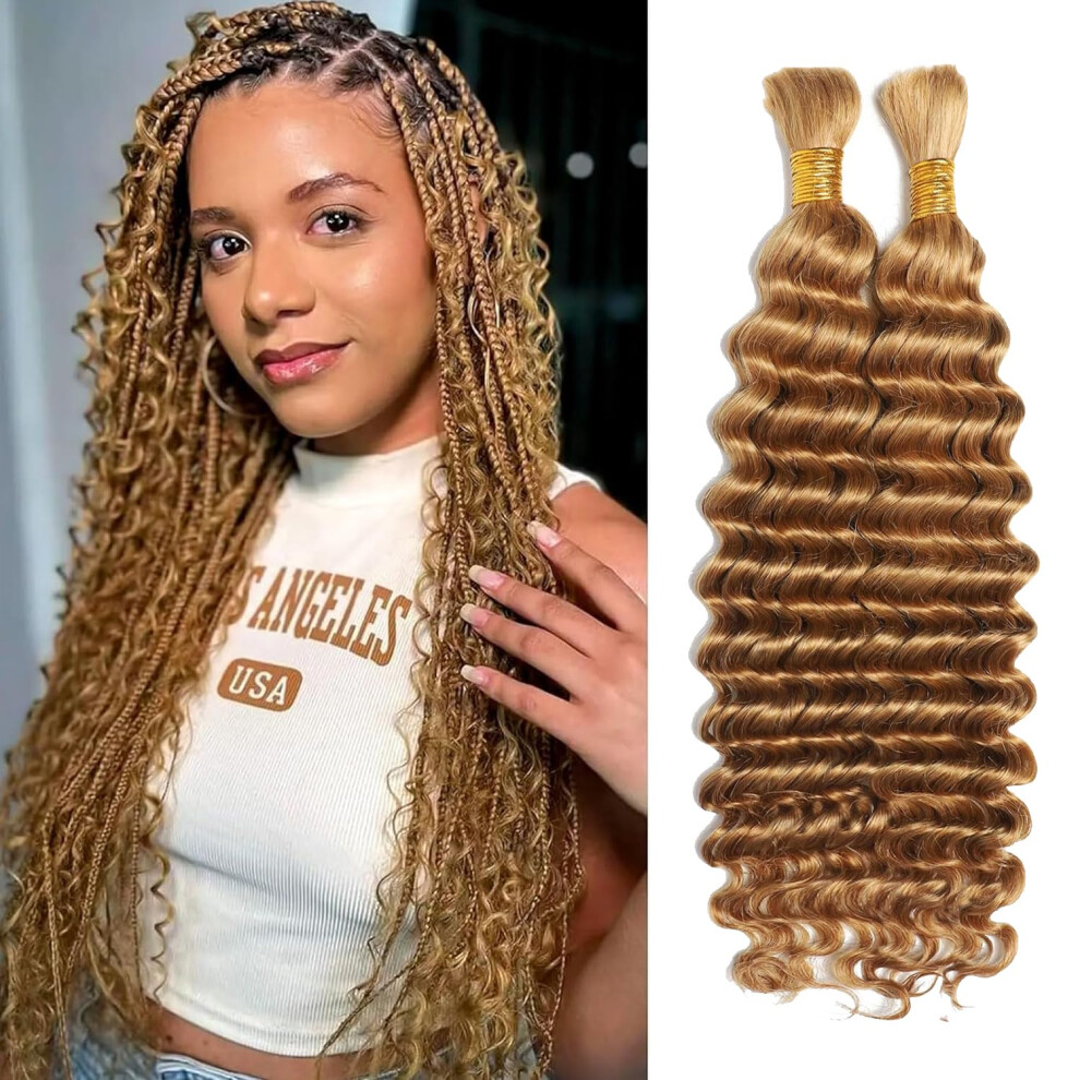 Seimainurs Unisex 14Inch Boho Braids Human Hair Extensions For Women Human Hair Braiding Hair 100G No Weft Wet And Wavy Curly Deep Wave Bulk Human Hair For Knotless