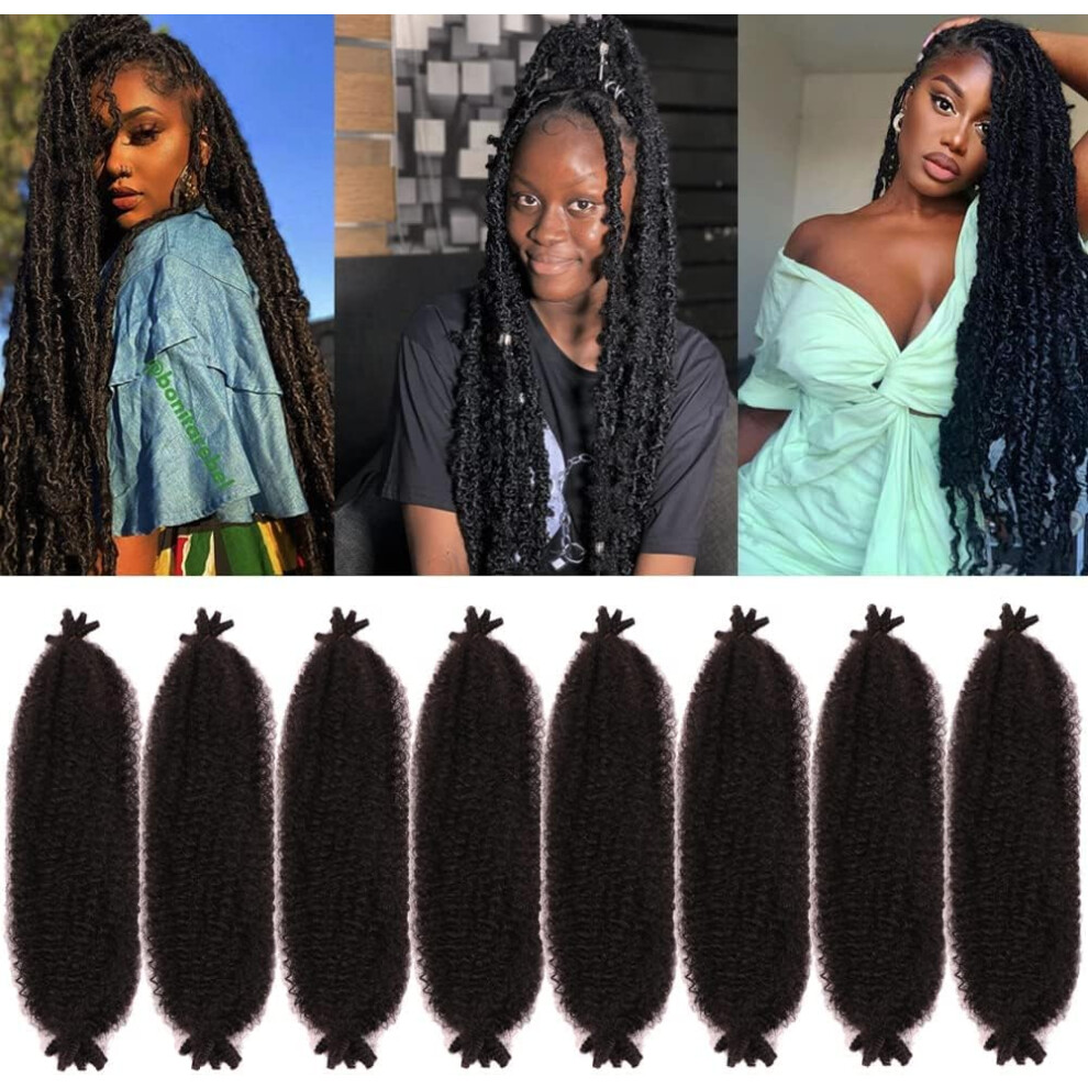 Seimainurs Unisex Springy Afro Twist Hair Pre-Separated Spring Twist For Faux Locs Marley Crochet Braiding Hair Extensions (1B#, 24 Inch (Pack Of 8))
