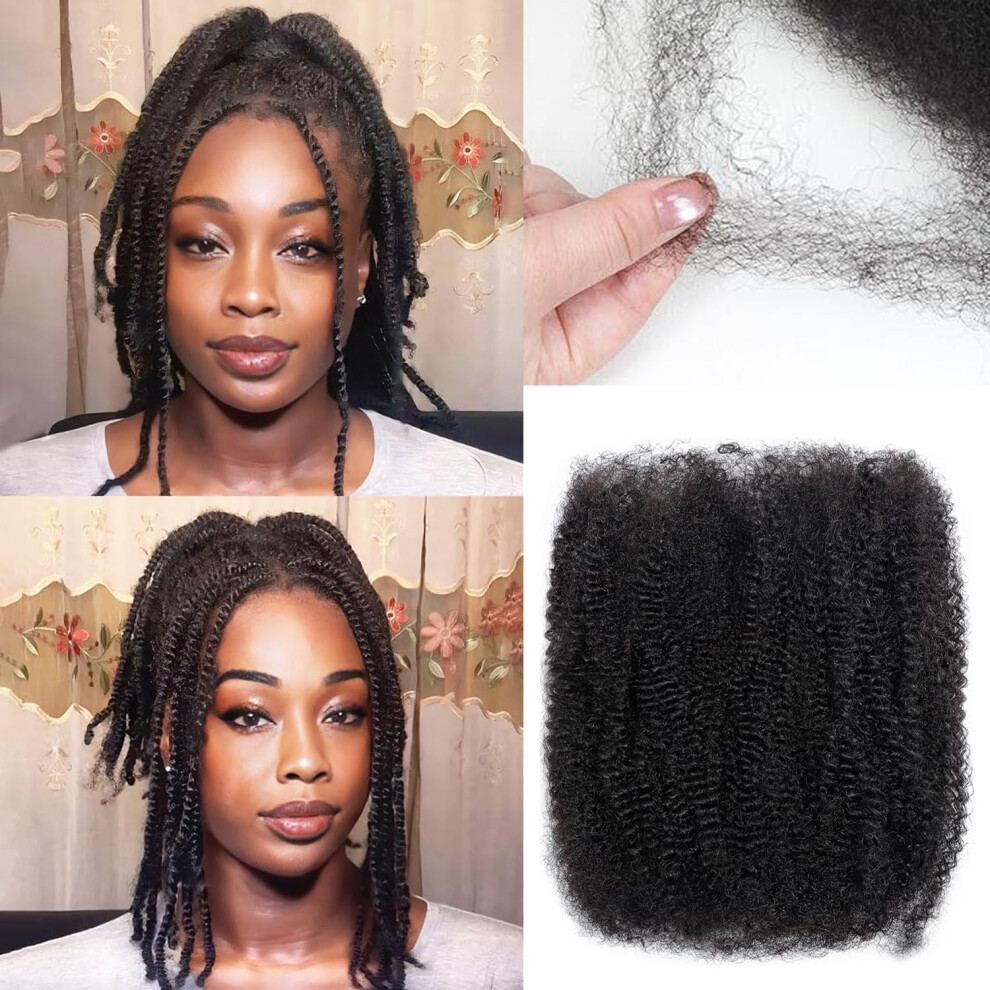 Seimainurs Unisex Afro Kinkys Bulk Human Hair For Dreadlock Extensions 3 Packs 150G/Pack Mini Twist Braiding Hair 4C Afro Kinky-Curly Human Hair Springy Twist For