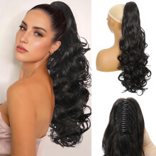 Ponytail Extension 24 Inch Long Curly Wavy Claw Clip in Ponytail Hair Extensions for Women 190g Synthetic Claw Pony Tail Hair Pieces for Women (Dark