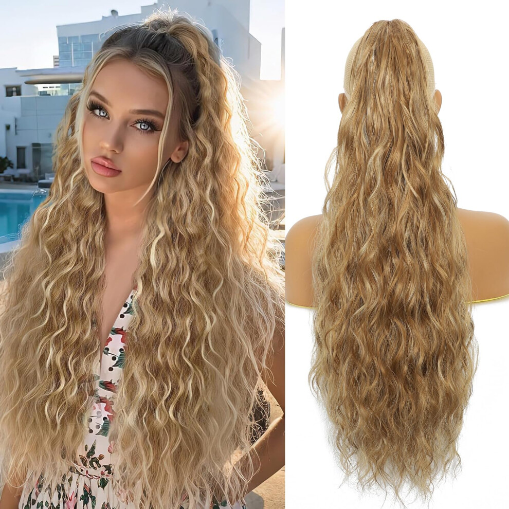 Seimainurs Ponytail Extension 24 Inch Claw Clip Ponytail Extension 190G Wavy Curly Claw Clip In Ponytail Hair Extensions Pony Tail Synthetic Hairpiece For Women