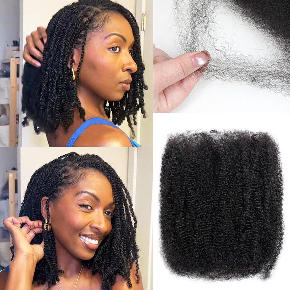 Seimainurs Unisex Afro Kinky-Curly Human Hair Bulk For Dreadlock Extensions Marley Twist Hair Human Hair Extensions 4C Mini Twist Human Hair Extensions Afro Kinkyhair