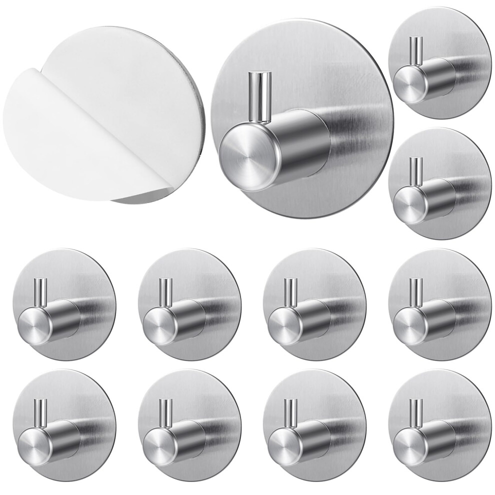 12 Pcs Adhesive Wall Hooks Stainless Steel Heavy Duty Nodrill Waterproof For Bathroom Kitchen 9169991196848