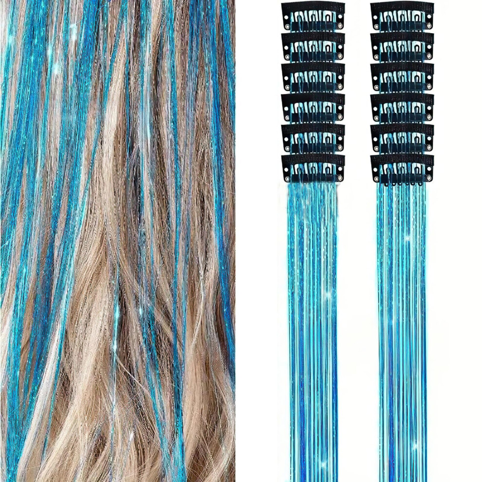 Zorkkra Unisex Light 12Pcs Clip In Hair Tinsel Kit, 20 Inch Glitter Strands, Rainbow Glitter Heat Resistant Hair Tinsel Extensions Fairy Hair With Clips On, Sparkle