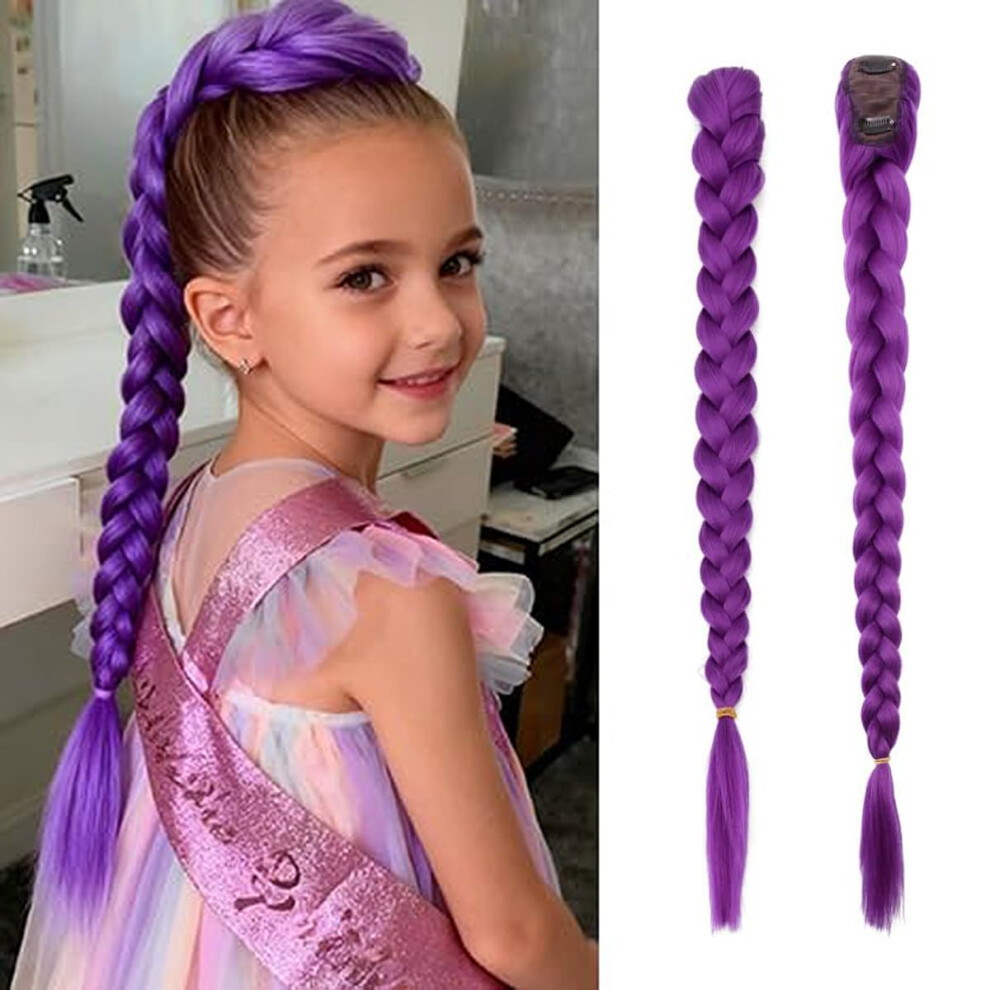 Dybeautyhair Rumi Hair, 26 Inch Long Purple Braid Ponytail Extensions Pre Stretched Purple Hair Extensions For Braids Easy Clip In Ponytail For Cosplay Halloween