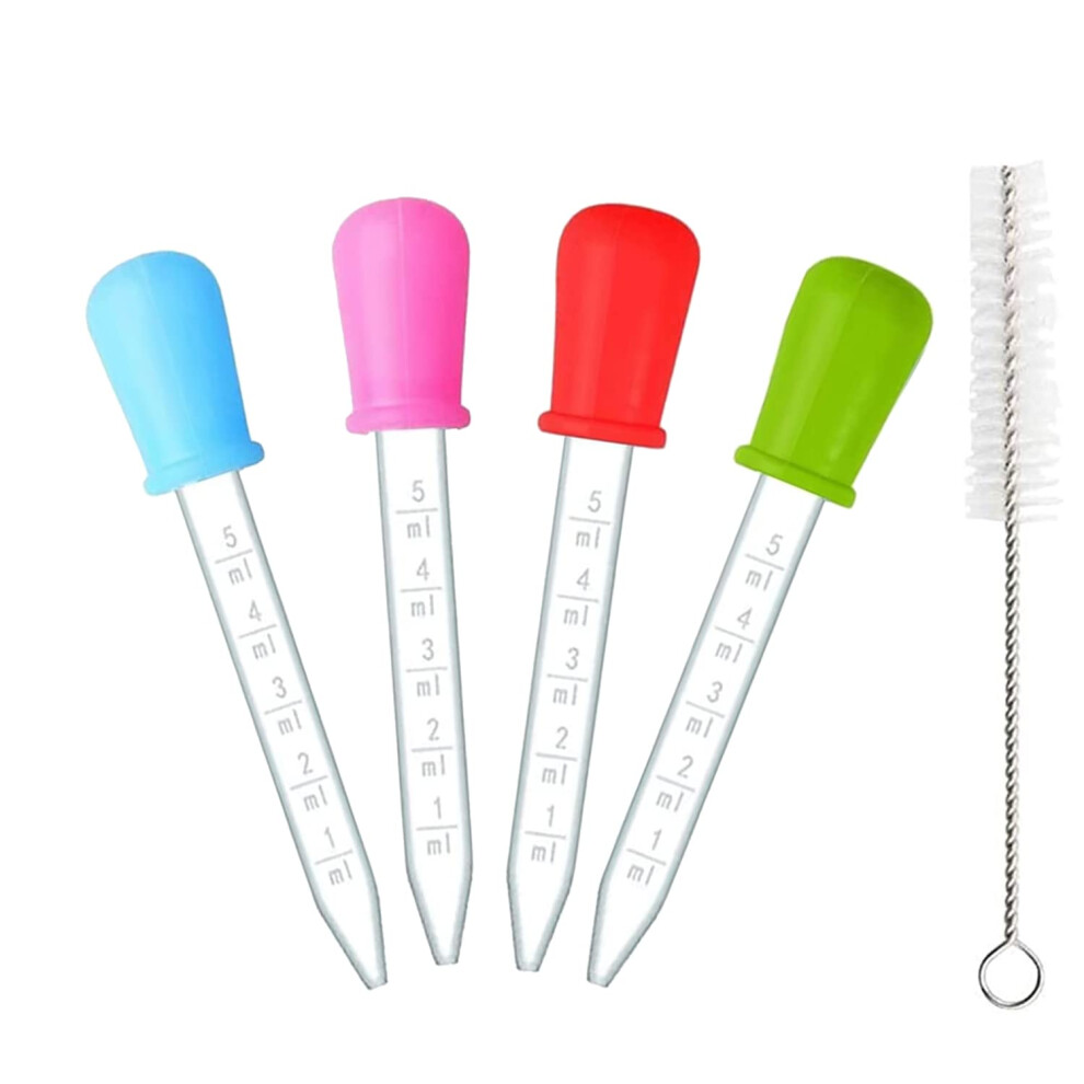Guagua 5Ml Silicone Pipettes Dropper 4Pcs Plastic Droppers Liquid Droppers Pipettes Of 5Ml With Cleanning Brush, 5Pack