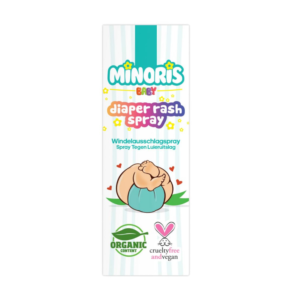 Baby Nappy Rash Spray, Diaper Rash Spray, Organic, Mineral & Vegan Content, Zinc Oxide, Hypoallergenic, Shea Butter, Soothe, Protection Baby Minoris