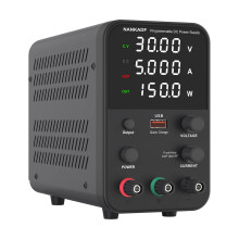 DC power supply (0-30V,0-5A) adjustable, switching power supplies, mini high precision 4-digit display with USB fast charging interface, variable lab