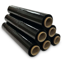 JeeJaan 6 Rolls Black Pallet Wrap 400mm x 250m 20mu | Tear Resistant Stretch Fi