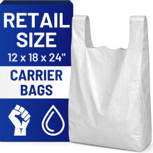 PWgoods Plastic Carrier Bags White - Standard Retail Size 12x18x24, 1000 Pack, Medium Duty Large Carrier Bag with Handles, Groceries Retail Shopping T