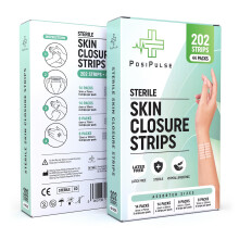 Posi Pulse Sterile Skin Wound Closure Strips. 202 Strips in 44 Packs - Improved Healing, Reinforced Design, Latex-Free, Adhesive Backed, for Lacerati