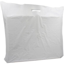 Plastic Carrier Bags 100 White with Handles | Patch Handle Carrier Bags | Large Size 22 x 18 x 3 for Shopping Groceries Gift Boutique Supermarket Cas