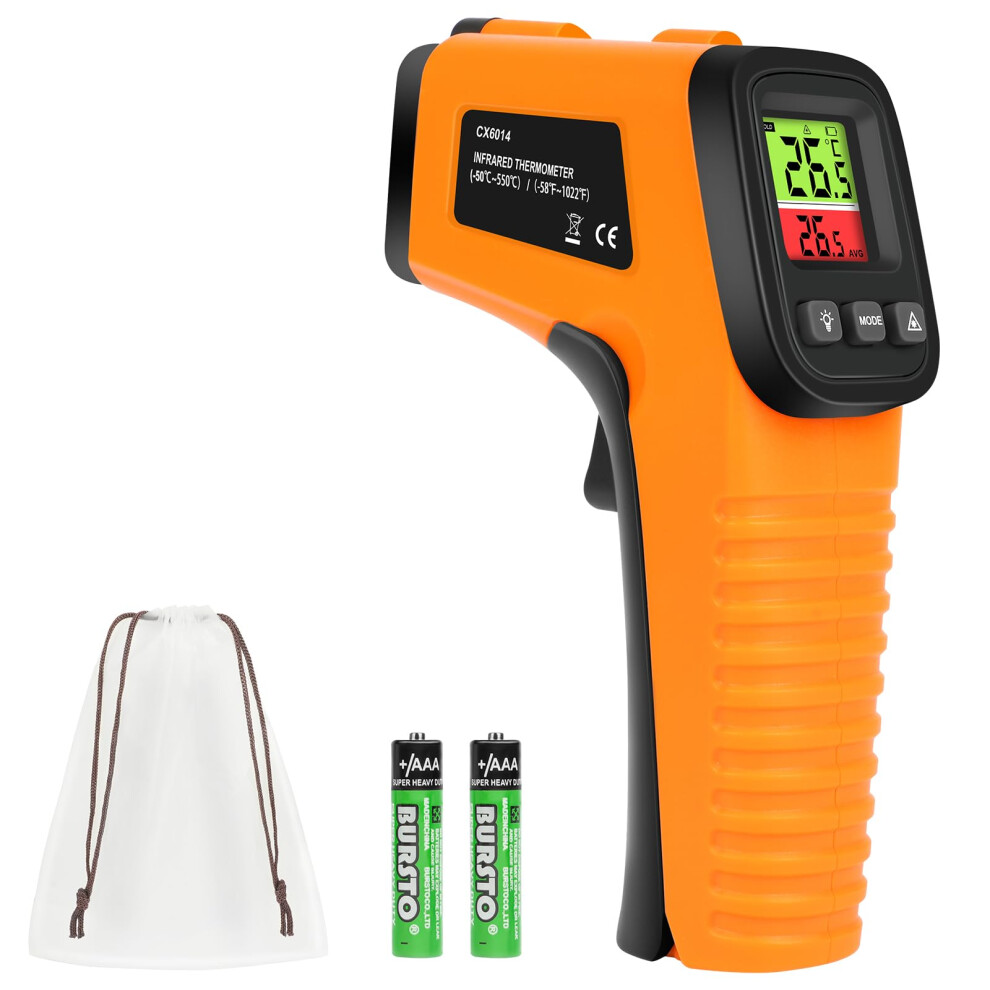 Hotut Infrared Thermometer -50C ~ 550C (-58F ~ 1022F), Non-Contact Laser Thermometer Gun Lcd Backlit Digital Display Adjustable Emissivity, For C