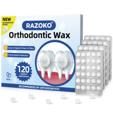 RAZOKO Orthodontic Wax for Braces Wax Dots Individual Hygienic Packaging Dental Wax (White-Mint, 120 Count (Pack of 1))