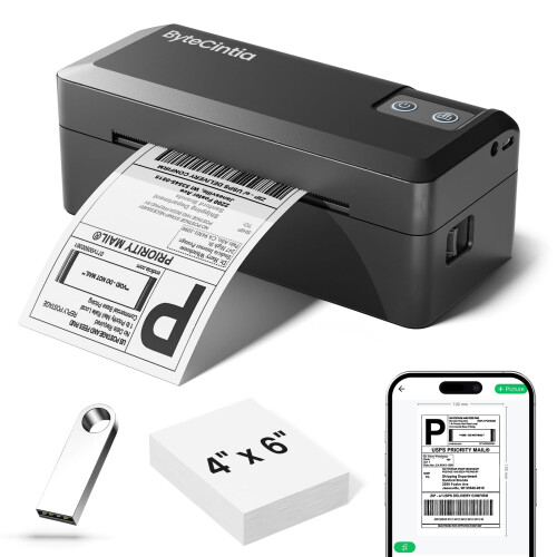ByteCintia Bluetooth Thermal Shipping Label Printer, 4x6 Shipping Label Printer for Small Business, Support Android, iOS, Windows & Mac, Works with A