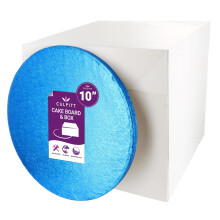 Culpitt Dark Blue Board & Tall Box Set | 10" | Tall White Cake Box & Coloured Drum, Box And Colourful Cake Board, Storage & Transport Combo For Decor