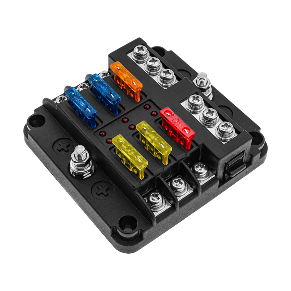Kaolali Fuse Box, Blade Fuses Holder Block With W/Negative Bus 6/12 Way With Led Indicator Damp-Proof Cover For 12V Boat Automotive Car Truck Marine 32378139