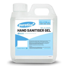 Hand Sanitiser 1L PURATISE Antibacterial Hand Gel - 70% Alcohol Gel Hand Sanitiser Kills 99.99% of Germs & Bacteria - x1 MADE IN THE UK (1 Litre)