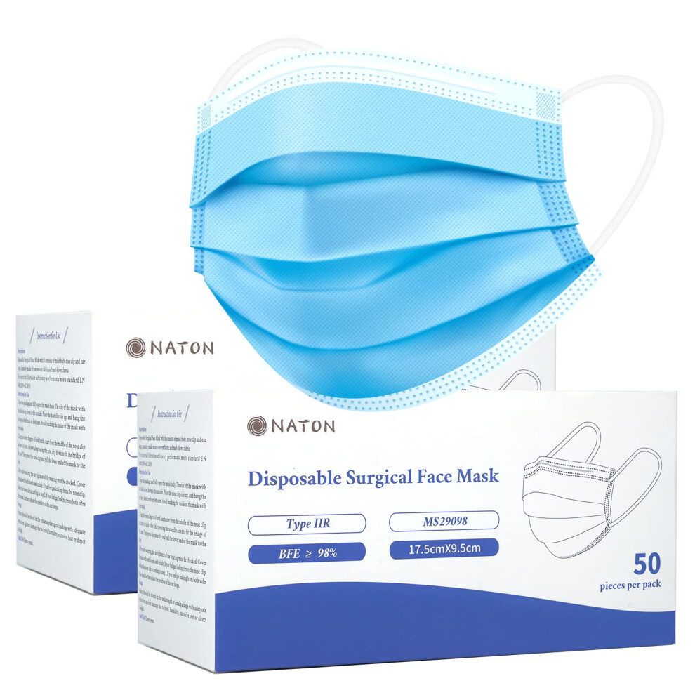 Naton 50Pack Surgical Masks,3 Layer Disposable Face Masks|Mask With Elastic Ear Loops (Blue) 17348744