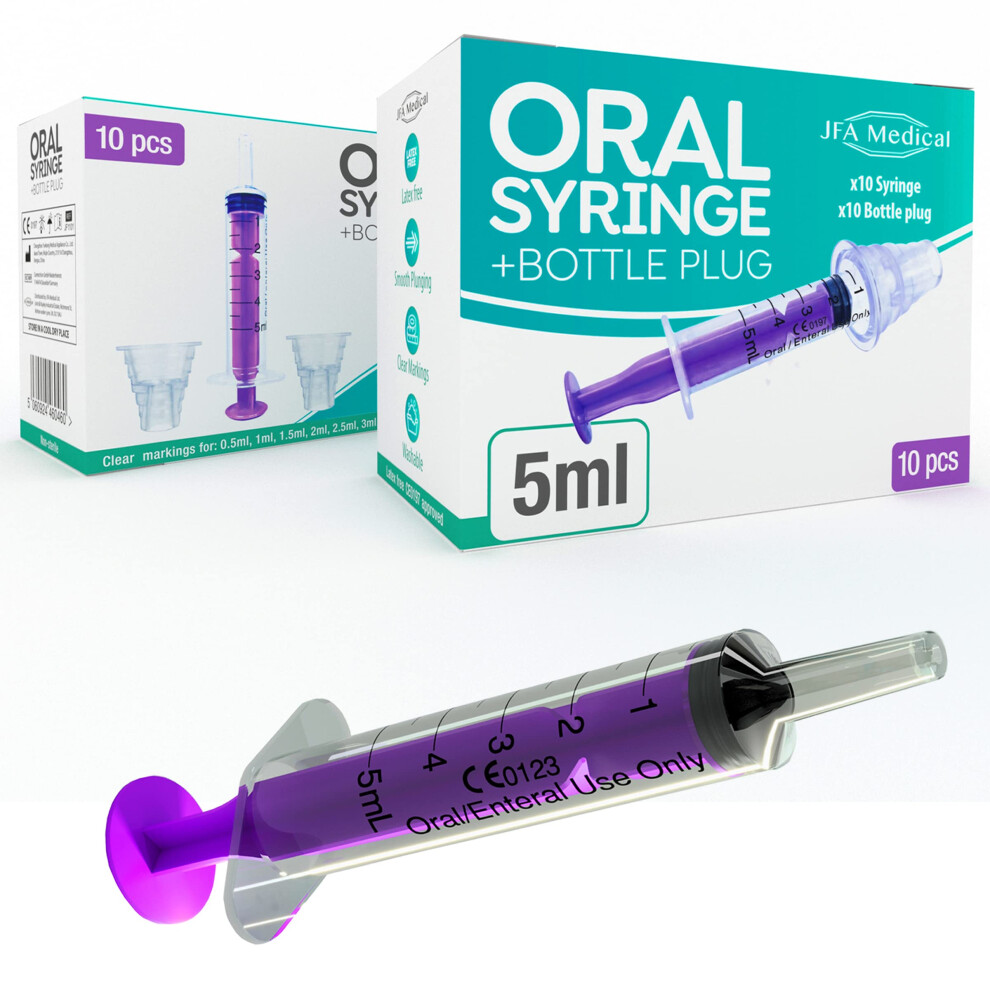 5Ml Oral Medicine Syringe And Bottle Plug, Box Of 10 - Suitable For Baby, Children, Pets Jfa Medical