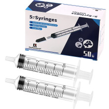 50 Pack 5ml Plastic Syringes with Caps for Science Labs, Liquid Measuring, Watering, Refilling, Oral,Pet
