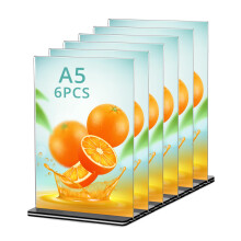 QWORK 6 Pack A5 Acrylic Sign Holder with Base, Double Sided Acrylic Display Stand Poster Menu Holder for Office Hotel Restaurant Exhibition Wedding