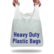 PWgoods Plastic Carrier Bags White - Standard Retail Size 13x19x23, 100 Pack, Heavy Duty Large Carrier Bag with Handles, Groceries Retail Shopping Ta