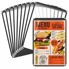 WenYa A5 Menu Covers (10 Pack), 1 Page 2 Views Cafe Style Menu Holders, Black Trim Clear View Wine Menu Cover with Metal Corner Protectors, Fits A5 S