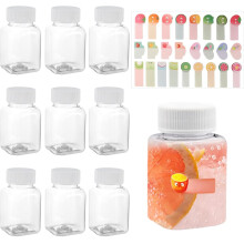 chenqi 9 Pcs 3.5oz/100ml Plastic Juice Bottles with Lids, Reusable Clear Drink Bottles with Label, Leak-Proof Drink Containers for Smoothies Juice Mi