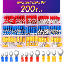 200 PCS Ring Terminals, ANVINKU 0.5-6.0mm² Ring Crimps Terminals Connectors, Insulated Ring Terminals, Crimp Connectors for Automotive Repairs