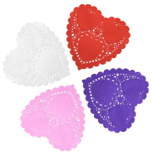 ANPUNAT 150 Pcs Valentine Heart Doilies 4Inch Heart Shape Paper Doily With 4 Colors Red Pink Purple and White for Valentine's Mother's Day Wedding Fa