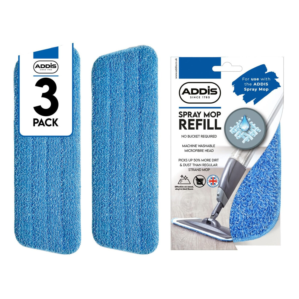Photos - Other Household Chemicals Addis Replacement Heads Pads, Blue, Spray Mop Refill Pack of 3, 41 x 14cm 