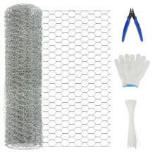 Chicken Wire Mesh 40cm x 5m Roll, Hexagonal Galvanised Wire Netting Rabbit Cage Aviary Fence Plant Net Poultry Fencing with Cutting Plier, Gloves & 5