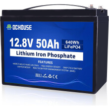 DCHOUSE 12V 50Ah Lithium LiFePO4 Battery, Built-in BMS, 10 Year Life, More Than 3000 Cycles, Perfect for Boat, Marine, Trolling Motor, Camping, Solar