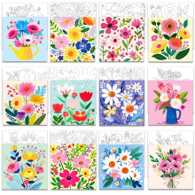 12 Pcs Pre Drawn Canvas to Paint Adults 8 x 8 Inch Sip and Painting Kit Outline Canvas Art Pre Printed Canvases