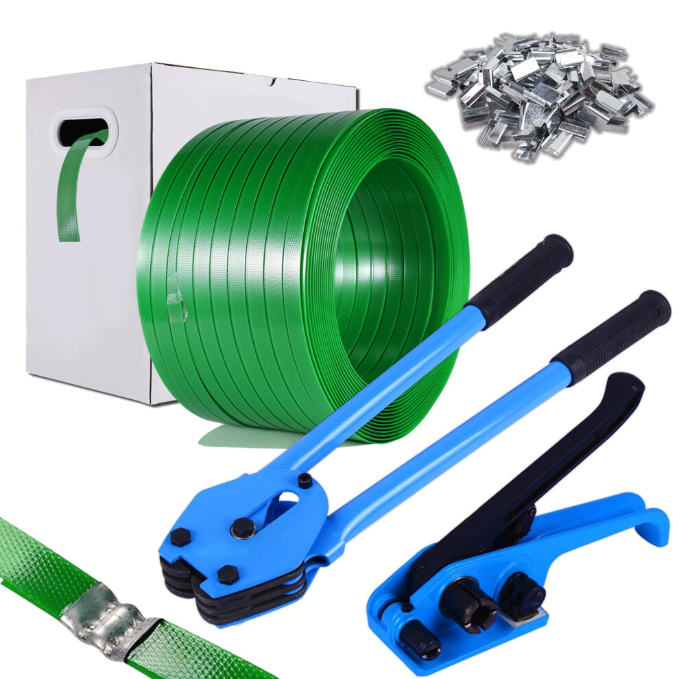 Wcm Strapping Pallet Strapping Kit, Banding Kit, Packaging Strapping Tool With 16Mm X 300M Heavy-Duty Polyester Strapping Coil Roll, 100 Metal Buckle