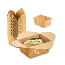 FOOGO Green 50pcs Small Kraft Food Boxes 800ml (28oz), FSC Certified, 13x10.5x6.5cm, Disposable Cardboard Deli Containers, Eco-Friendly Takeaway Box
