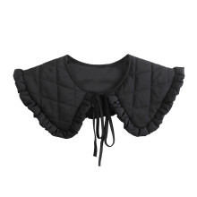 (One Size, Black) Women Quilted Collar with Ruffled Edges Tie Closure Collar Accessory Elegant Neckwear for Daily Fashion