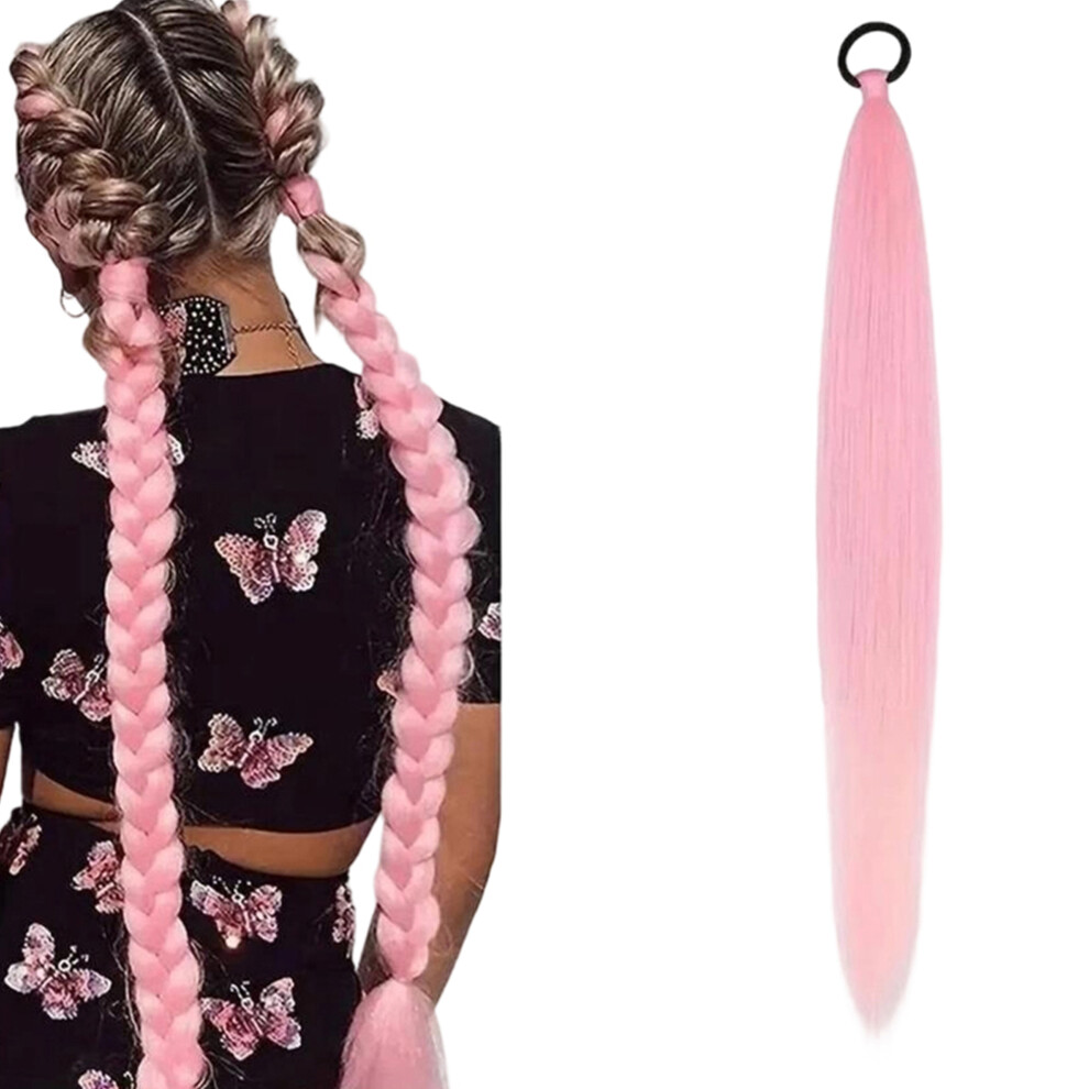 Unisex Pink (60Cm, ) Long Straight Synthetic Ponytail Hair Extensions High Temperature Fiber Ponytail Holders Wigs For Cosplay