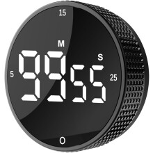 Minuteur de cuisine numérique magnétique avec affichage LED, 3 préréglages, noir