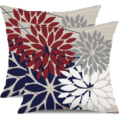Capas de almofada decorativas para exterior com estampa geométrica vermelha e azul, 50x50 cm (20x20 polegadas).