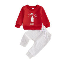 (12-18 Months, Red) Świąteczny strój dla dziewczynki, bluza z choinką, elastyczne spodnie, 2-częściowy komplet na zimę i jesień