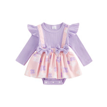 (12-18 Months, Purple) Body bébé fille automne manches longues nœud papillon floral pour nouveau-né
